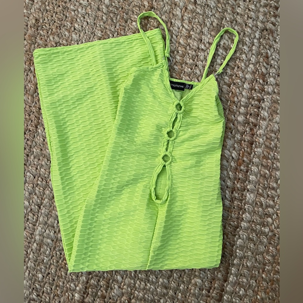 PRETTYLITTLETHING LIME GREEN BRAT SUMMER DRESS